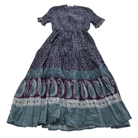eShakti Dress Womens 2 Purple Blue Paisley Boho Maxi Indian Rayon Cotton Pockets - Picture 2 of 7